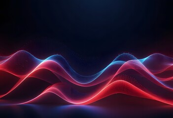 Poster - Digital cyberspace futuristic, Red and Blue color particles wave flowing with lines and dots connection, Technology network abstract background. 3d rendering 