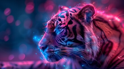 Sticker - A tiger is staring at the camera with its eyes glowing red