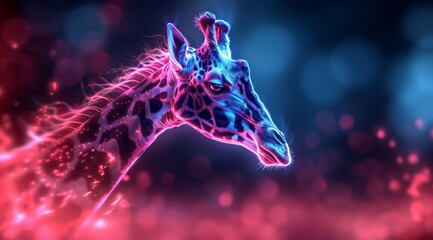 Sticker - A giraffe with a pinkish glow on its face and neck