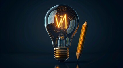 Wall Mural - Creativity and Design: A 3D vector illustration of a lightbulb with a pencil and ruler inside