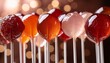 Sugar Rush: Close-Up of Glistening Lollipop Collection in Irresistible Flavors delicious sweet colorful background