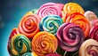Sugar Rush: Close-Up of Glistening Lollipop Collection in Irresistible Flavors delicious sweet colorful background
