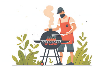 Wall Mural - a man cooking in a BBQ