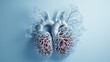 A pair of lungs with a heart inside them. The heart is blue and the lungs are white, set against a light blue background