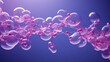 Pink bubbles float gracefully upwards against a deep blue background