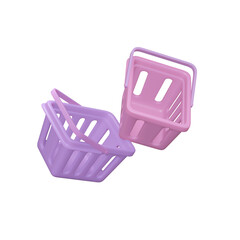 small basket shopping fly grocery supermarket isolated with clipping path. 3d render