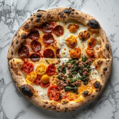 Wall Mural - A pizza adorned with various Italian toppings sits invitingly on a table