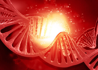 Sticker - DNA strand on abstract background. 3d illustration.