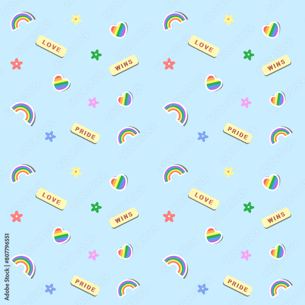 Seamless pattern vector of pride symbols, rainbow, heart, love wins ...