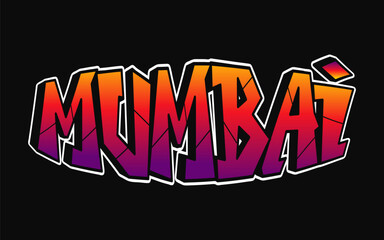 Mumbai city - single word, letters graffiti style. Vector hand drawn logo. Funny cool trippy word Mumbai, fashion, graffiti style print t-shirt, poster concept