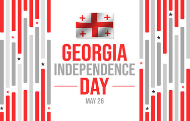 Wall Mural - Georgia Independence Day wallpaper with waving flag and typography along shapes.
