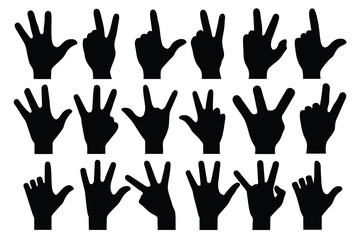 Set of Hand Sign Gesture black Silhouette Design with white Background and Vector Illustration