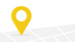 Yellow location marker on a simple gray map and white background. Location pin indicating an address.