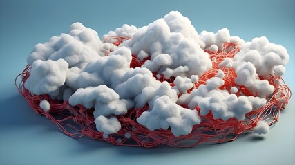 Concept picture, three-dimensional illustration. cloud computing with embedded mesh as a representation of internet connections. strong, Cheiron Crush, very wide-angle concept design, Houdini's illust