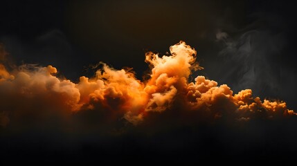 Poster - Set against a black canvas, a spotlight flickers to life, highlighting our brand. As it beams brighter, waves of orange smoke emerge, enveloping the scene in a captivating display.