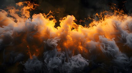 Poster - Set against a black canvas, a spotlight flickers to life, highlighting our brand. As it beams brighter, waves of orange smoke emerge, enveloping the scene in a captivating display.