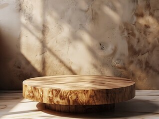 Poster - Wood stand with pedestal for brand product exhibition. Wooden podium display.