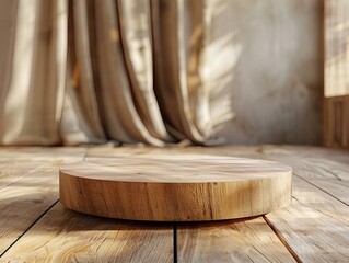 Poster - Wood stand with pedestal for brand product exhibition. Wooden podium display.