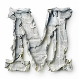 Fototapeta Storczyk - Letter M from crumpled newspaper on a clean white background. Fashion scrapbook lettering concept. Generative AI