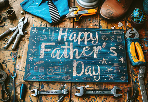 Father's Day celebration background adorned with a gift box mug calendar mustache heart shape illustration and vector