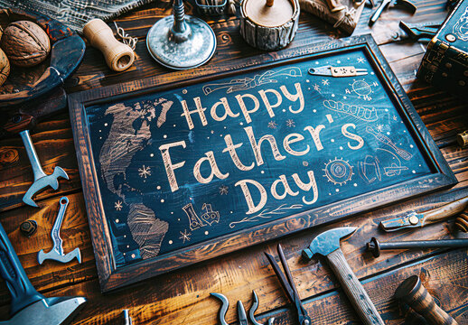 Father's Day celebration background adorned with a gift box mug calendar mustache heart shape illustration and vector
