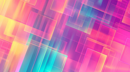 Poster - Abstract banner with gradient mesh background and a square glass frames, background with rainbow bright colors.