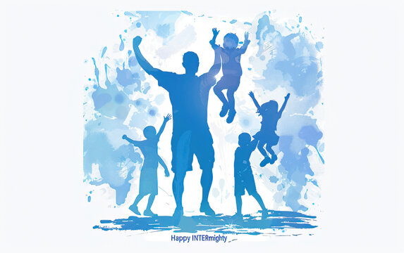 Father's Day celebration background adorned with a gift box mug calendar mustache heart shape