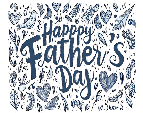 Father's Day celebration background adorned with a gift box mug calendar mustache heart shape