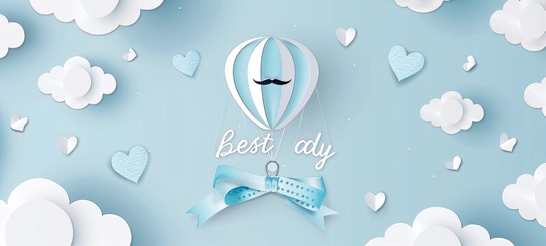 Father's Day celebration background adorned with a gift box mug calendar mustache heart shape