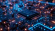© ธนากร บัวพรหม - A macro view of a computer circuit board, with the blue lights enhancing its technological look 8K , high-resolution, ultra HD,up32K HD