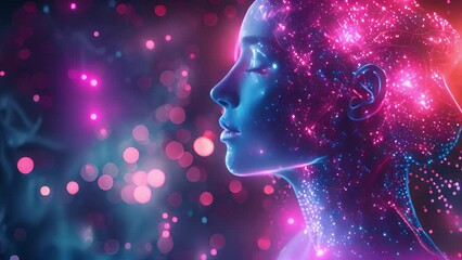 Poster - Side profile of a woman with glowing neural network overlay.