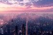Aerial view capturing the sprawling expanse of a metropolitan skyline at dusk