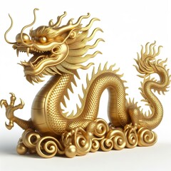 Wall Mural - a 3d gold dragon with happy face, white background