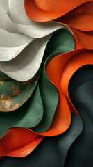 Wall Mural - green, white, orange waves abstract background with waves