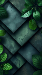 Wall Mural - Green leaves on a wall green black abstract