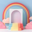 Mockup of Blank Rainbow Themed Greeting Card on Pastel Backdrop for Kids