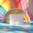 Mockup of Empty White Greeting Card on Sunny Rainbow Backdrop Ideal for Kids