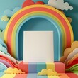 Mockup of Minimalist Pastel Rainbow Greeting Card on Vibrant Backdrop