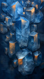 Fototapeta  - Intricate Blue Geometric Layers with Golden Accents Illuminated Against Dark Blue Backdrop Abstract