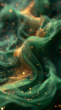 Fototapeta  - abstract fractal background with space Luxurious 3D Green Wave Lines with Shiny Gold 
