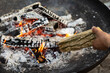 Portable grill with fire flames outdoors