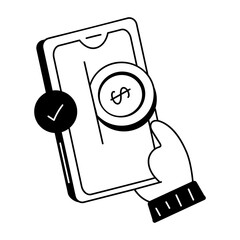 Sticker - Check doodle icon of mobile payment 