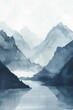 AI generated illustration of a scenic landscape with mountains and trees reflected in water