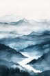 AI generated illustration of a watercolor painting of misty mountains and trees
