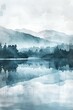 AI generated illustration of a scenic painting of a mountain lake with clouds overhead