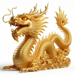 Wall Mural - a 3d gold dragon with happy face, white background