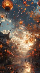 Poster - chinese traditional lantern, night sky and clouds