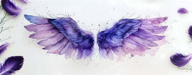 Wall Mural - Angel wings, modern, colorful and arty interpretation of angel mythology, watercolor painting. A magic inspiration, beautiful mystic wall art, poster, tattoo template etc.