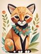 Floral Cute Baby Puma Nursery Generative AI Illustration 