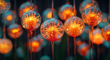 Wall Mural - 3 d rendering of a beautiful abstract background with a glowing red and orange flowers
